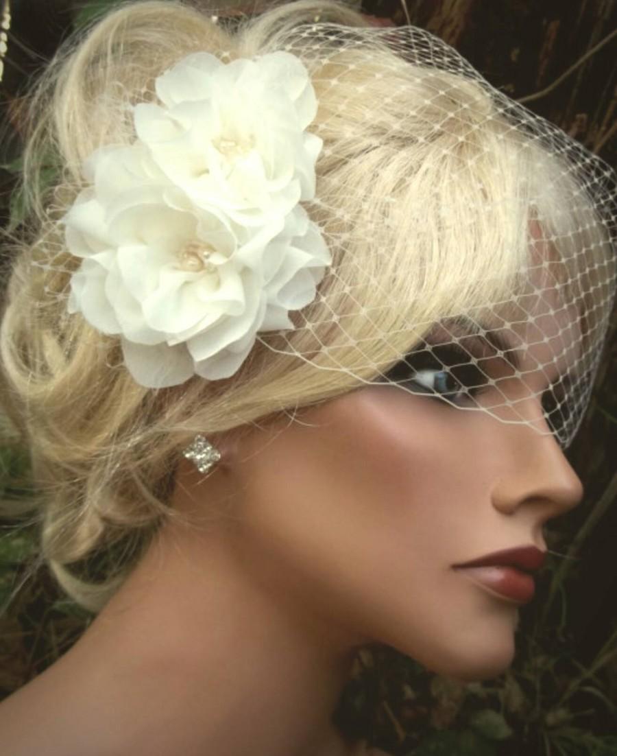 زفاف - Wedding Fascinator, French Net Veil Birdcage Veil, Bridal Hair Clip, Bridal Comb, Wedding Hair Accessory, Ivory, White, Champagne