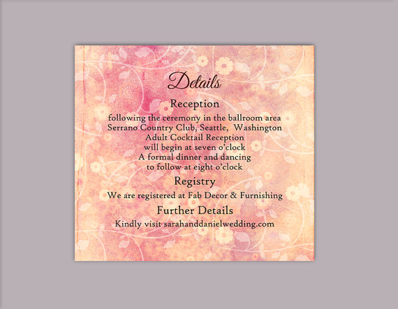 Свадьба - DIY Rustic Wedding Details Card Template Editable Word File Download Printable Peach Details Card Pink Details Card Floral Enclosure Card