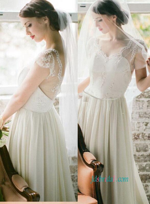 زفاف - Romance illusion v back chiffon wedding dresses