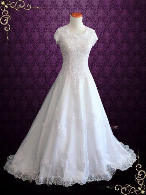 Hochzeit - Modest Lace Wedding Dress With Short Sleeves 