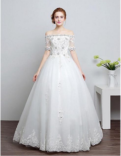 زفاف - Off Shoulder Boho Wedding A Line Lace Dress Boho Bridesmaid Dresses