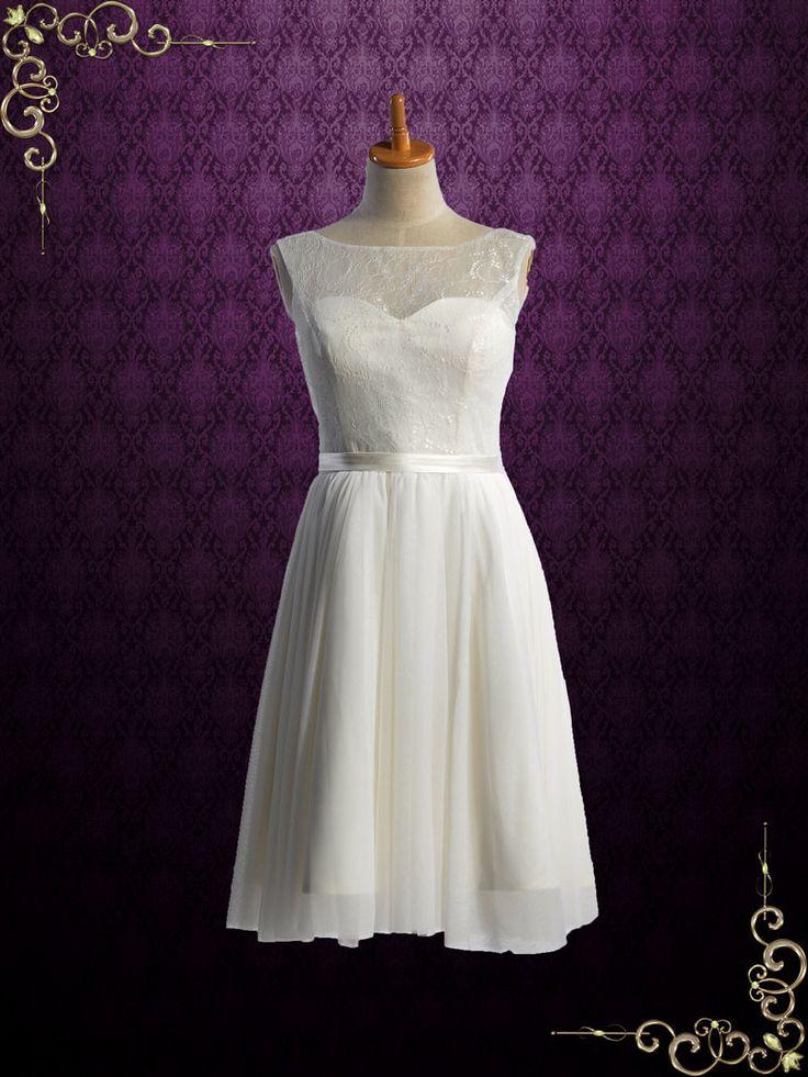 Mariage - Knee Length Vintage Style Lace Wedding Dress 