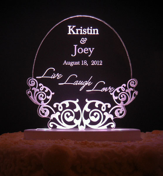 Hochzeit - Live Laugh Love  Wedding Cake Topper  - Engraved & Personalized - Light OPTION