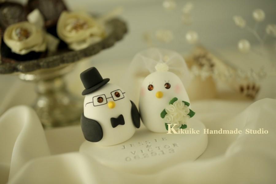 Mariage - birds Wedding Cake Topper-love bird with sweet heart base (K310)