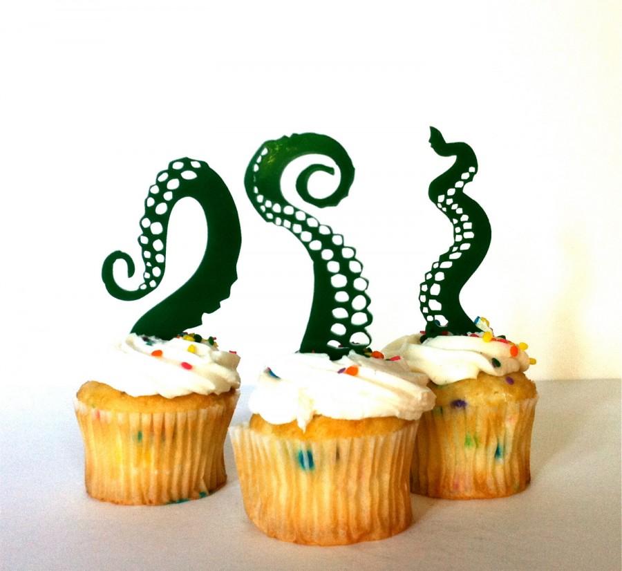 Hochzeit - OCTOPUS TENTACLE Cupcake Toppers Pirate Themed Birthday Cupcake Toppers Wedding Cupcake Toppers Acrylic At Sea Octopus Tentacles