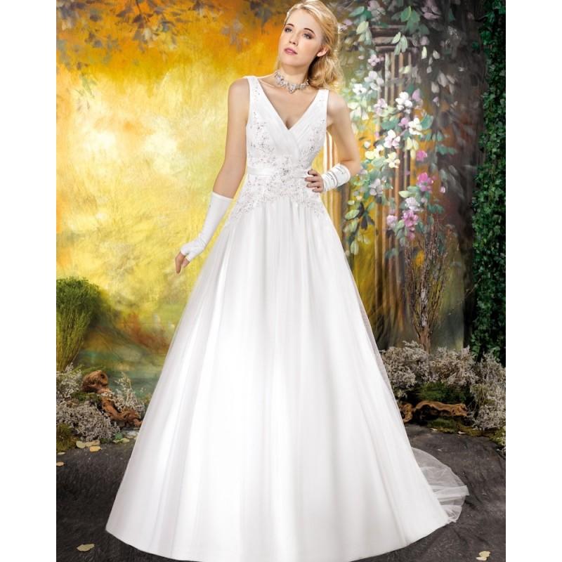 زفاف - Simple A-line Straps V-neck Beading Lace Sweep/Brush Train Satin&Tulle Wedding Dresses - Dressesular.com