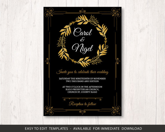 gold black wedding invite template set printable wedding invitation set golden black wedding invitation template gold wedding template