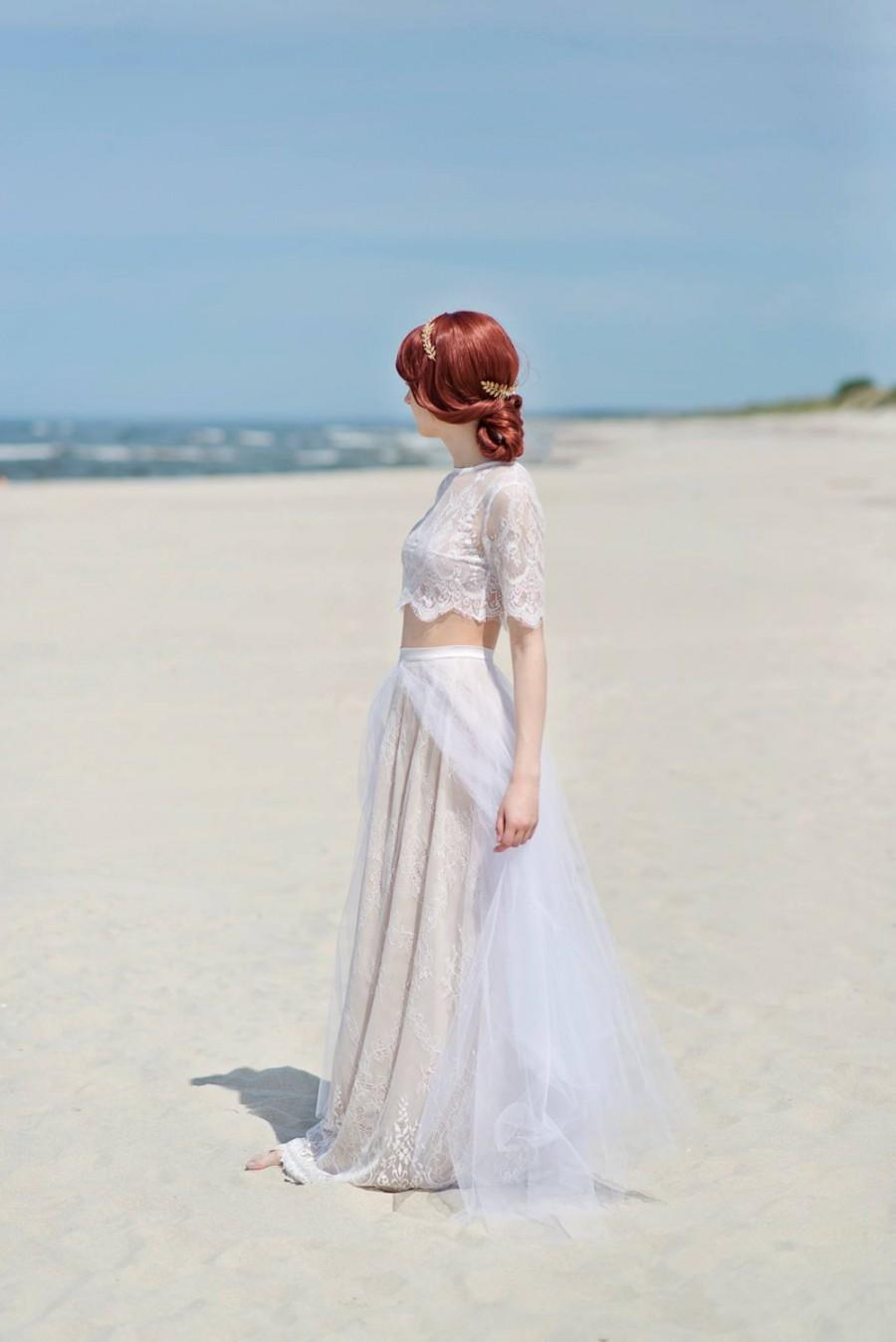 زفاف - Alexandra - lace skirt / flyaway tulle skirt / lace and tulle skirt / bohemian bridal skirt / beach bridal skirt