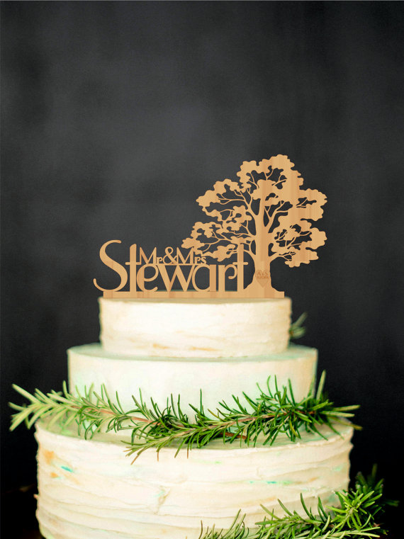 Hochzeit - Tree Wedding Cake Topper Personalized Wood Cake Topper Rustic Cake Topper Wooden Mr Mrs Last name topper