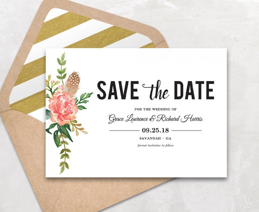 Свадьба - Save the Date Template, Floral Save the Date Card, Boho Save the Date Printable Card, Instant Download - EDITABLE Text - 5x7, STD0011