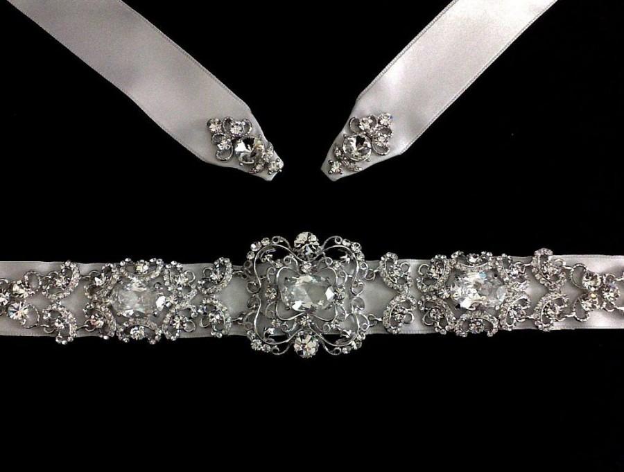 Hochzeit - Statement Wedding Sash, Swarovski Crystal Bridal Sash, Victorian Bridal Dress Jewelry, Gatsby Wedding Belt, Silver Bridal Belt, DECADENDE