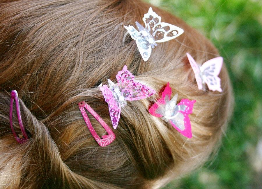 Mariage - Rainbow Butterfly Hair Clips- Woodland Fairy Gems or Bridal hair accessory
