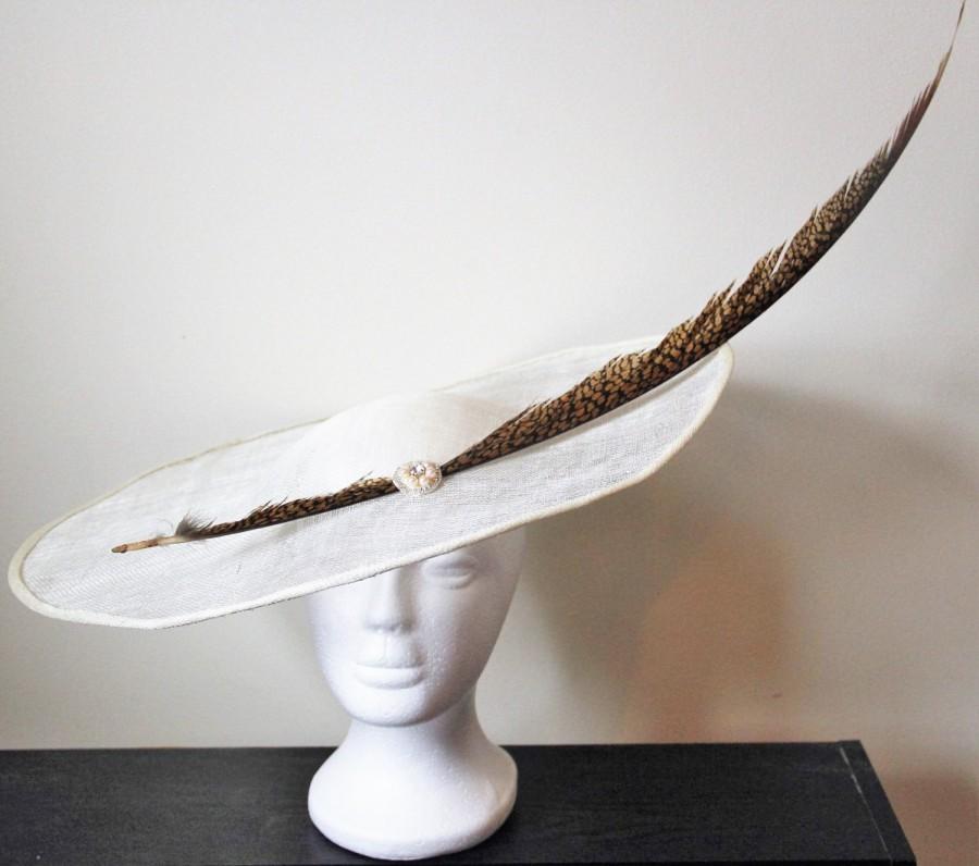 Beige Light Brown Ivory Pheasant Feather Pillbox Hat Fascinator Hair Clip 2602 