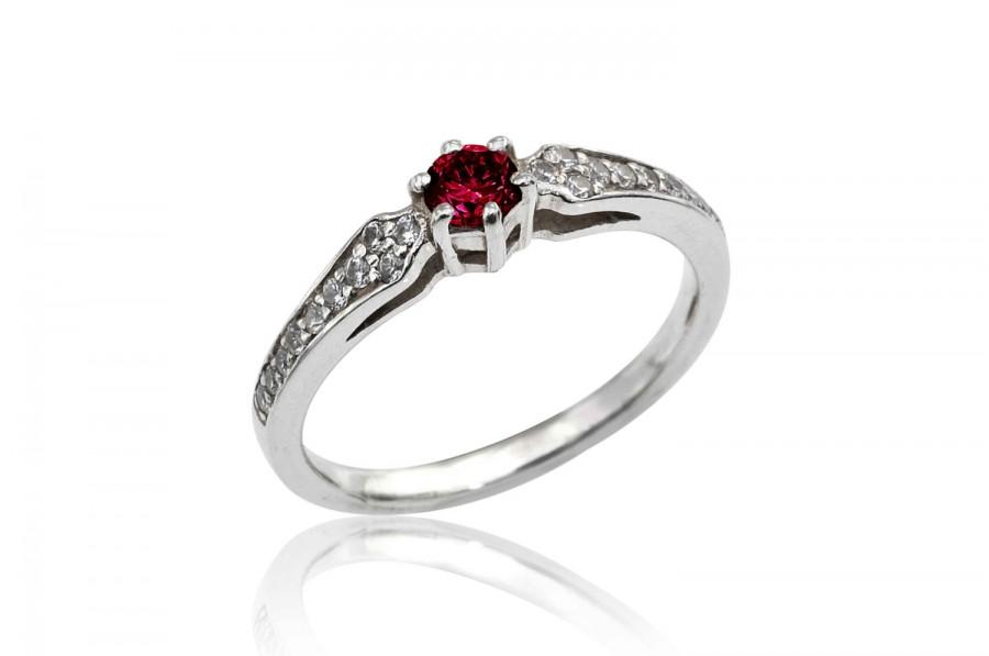 زفاف - 14K Ruby and Diamond Engagement Ring, 14K Ruby and Diamond Ring,  Art Nouveau Ruby Ring, Fast  Free Shipping