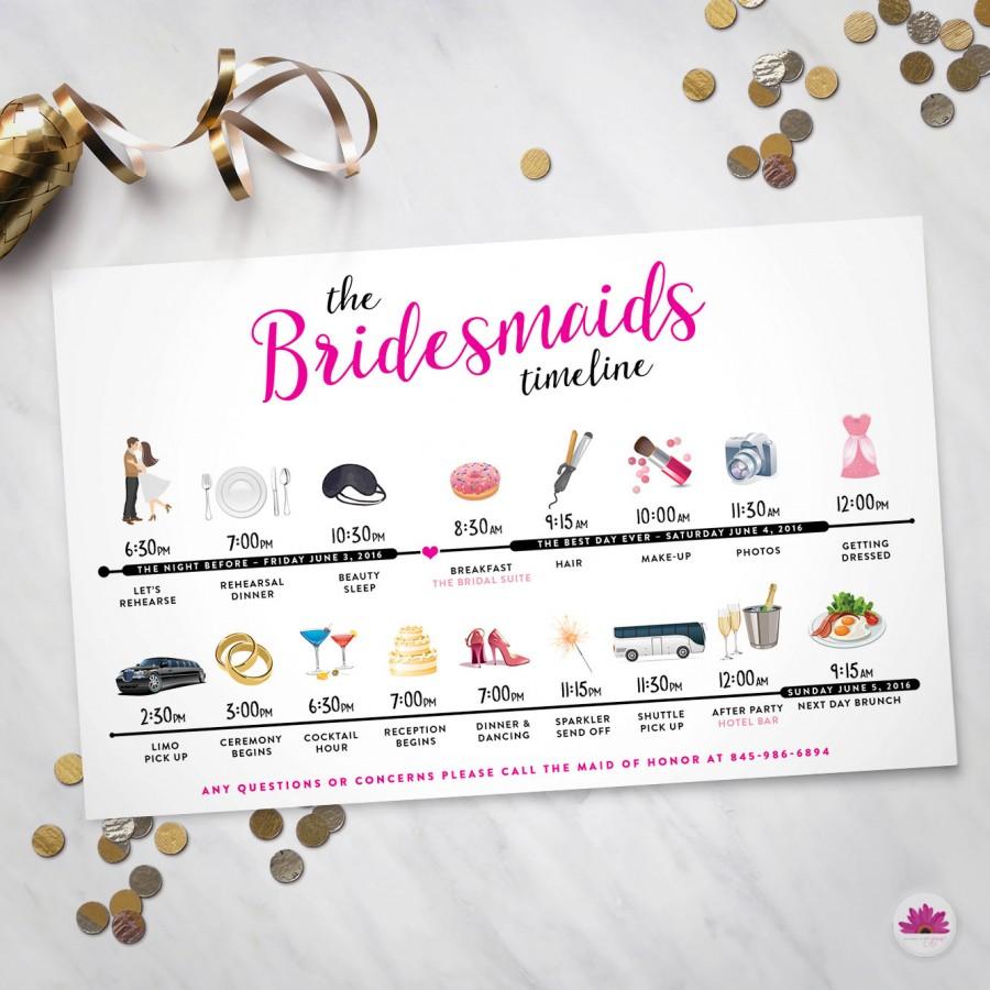 Mariage - Bridesmaids Big Day Time line – Wedding Day Time line (Digital File)