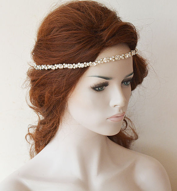 زفاف - Rhinestones Headband, Wedding Headband, Bridal and Pearl Headband, Bridal Headpiece, Wedding Hair Accessories