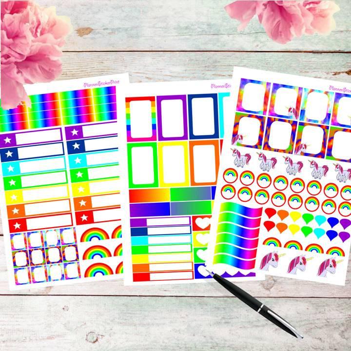 Hochzeit - Rainbow and unicorn Printable Planner Stickers, Erin Condren Planner Stickers, ECLP Stickers, Monthly Planner Stickers, Colorful Stickers