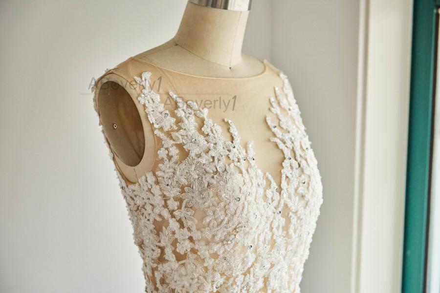 Wedding - Sheer Illusion Backless Beaded Lace Chiffon Boho Beach Wedding Dress Bridal Gown