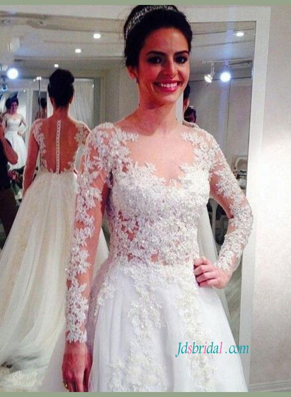 Wedding - Gorgeous beading lace sheer back princess wedding dress
