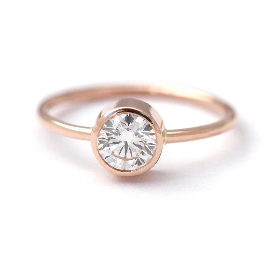 Hochzeit - Rose Gold Diamond Engagement Ring - Solitaire Engagement Ring - 0.5 Carat Diamond Ring - 18k Gold