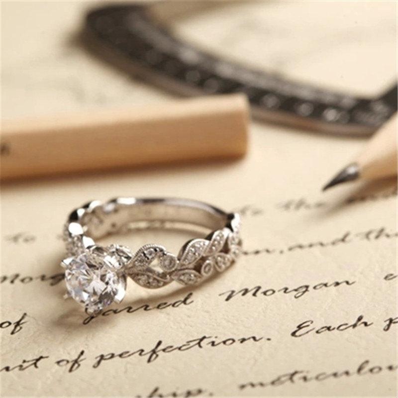 Wedding - Baroque Styled Engagement Ring Cz Ring Cubic Zirconia Ring Sterling Silver Ring Promise Ring