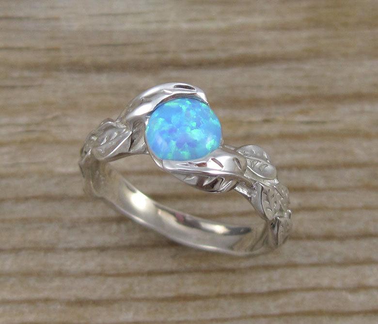 Mariage - Leaf Engagement Ring, Opal Engagement Ring, White Gold Leaf Ring, Opal Leaf Ring, Leaves Ring, Alternative Engagement Ring, Opal Leaves Ring