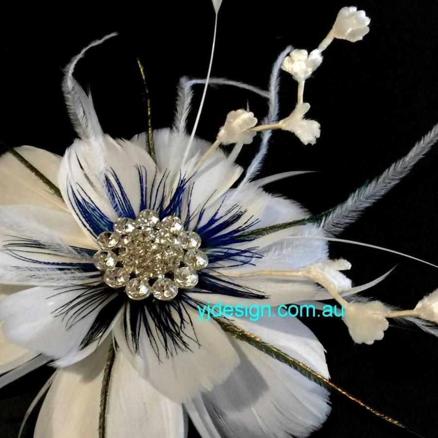 Hochzeit - Something Blue Bridal Fascinator, Peacock Wedding Headpiece, Feather Bridal Headpiece, Flower Hair Clip, Feather Fascinator, ART NIRVANI
