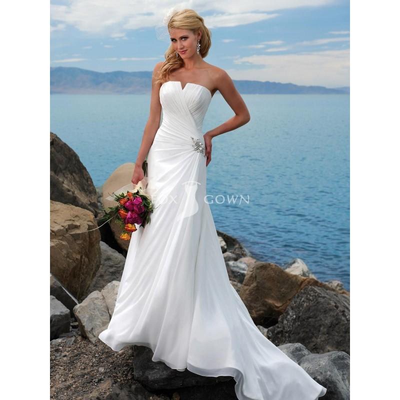 Wedding - Sommer Strand Chiffon-Hochzeitskleid mit eingekerbten Dekollete und Slim-Line Kleid - Festliche Kleider 
