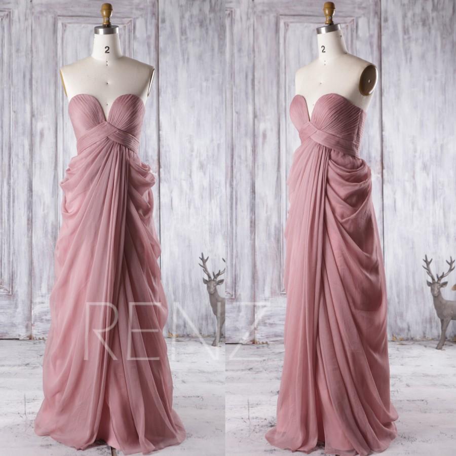 Mariage - 2016 Dusty Thistle Bridesmaid Dress, Sweetheart Wedding Dress, Strapless Prom Dress, Asymmetric Draped Evening Gown Floor Length (T165)
