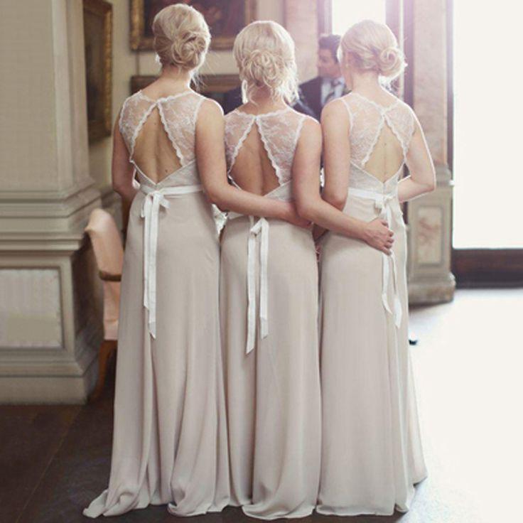 زفاف - Charming Open Back Lace Top Illusion Cheap Long Wedding Party Dress Gown Bridesmaid Dresses, WG39