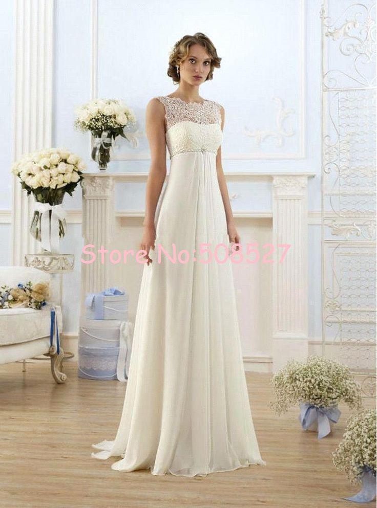 Mariage - White/Ivory Chiffon Lace A-Line Wedding Dress