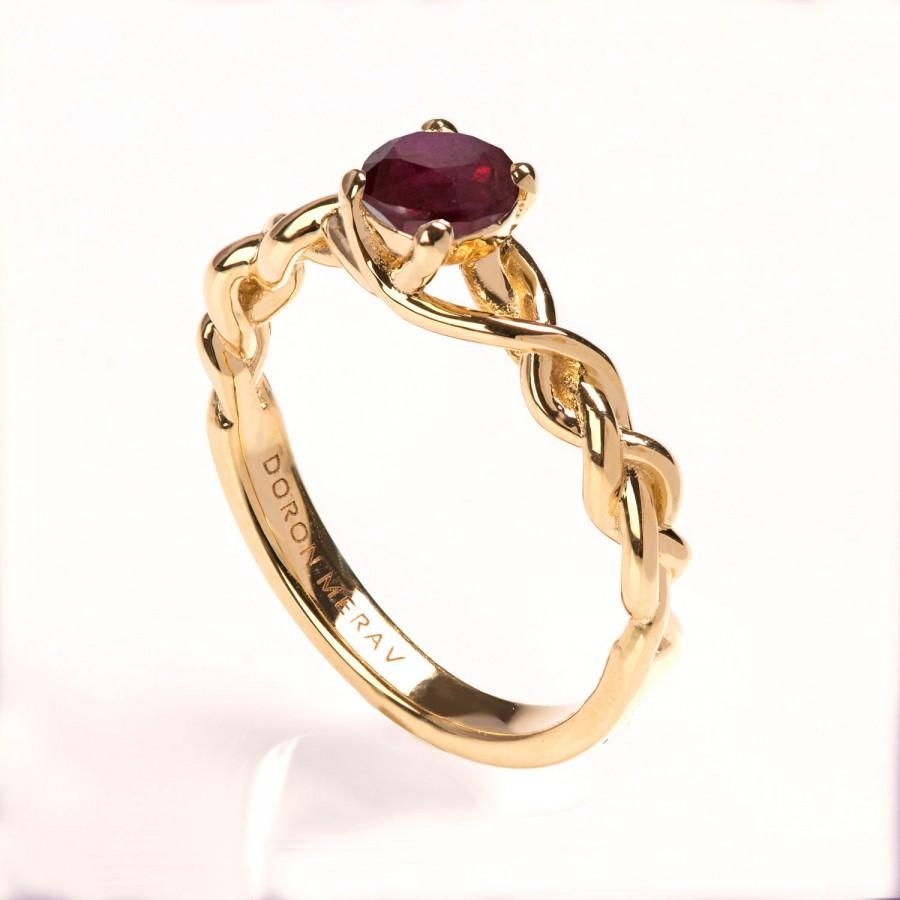 زفاف - Braided Engagement Ring No.2 - 14K Gold and Ruby engagement ring, Unique engagement ring, wedding band, stackable ring, celtic ring