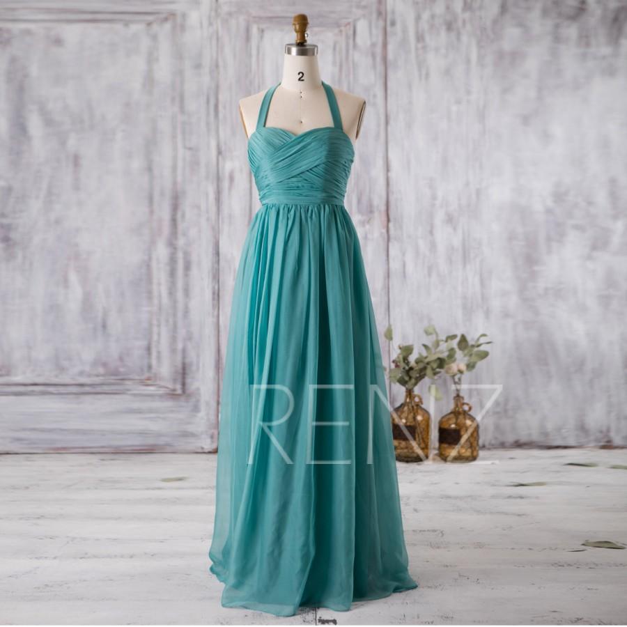 زفاف - 2016 Teal Bridesmaid dress, Halter Wedding dress, Long Chiffon Prom dress, Sweetheart Cocktail dress, A Line Party dress floor length (F018)