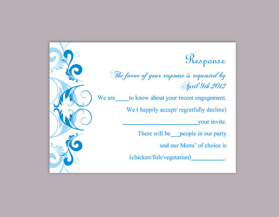 Hochzeit - DIY Wedding RSVP Template Editable Word File Instant Download Rsvp Template Printable RSVP Cards Aqua Blue Rsvp Card Elegant Rsvp Card