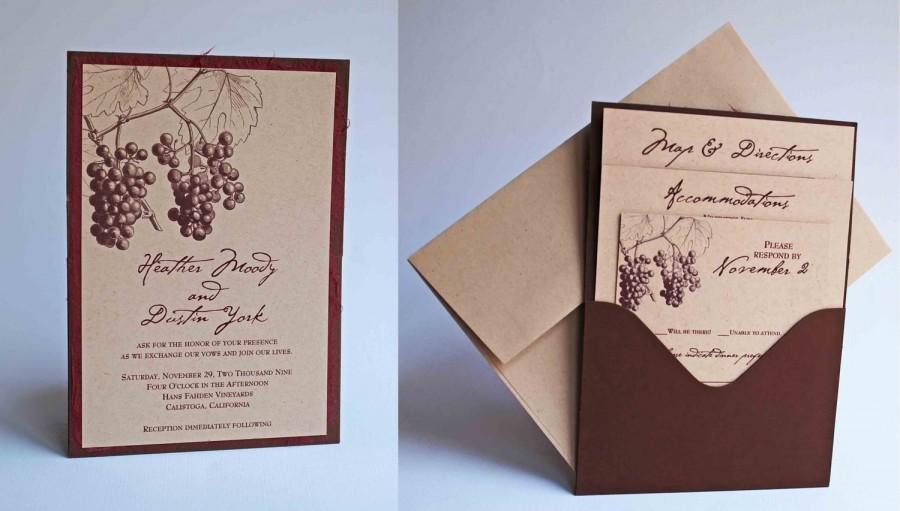Hochzeit - Custom Fall Grape/Vineyard Themed Single Pocket Wedding Invitation - 50 Diff Colors