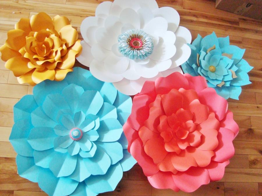 Mariage - Set of 5 Large Paper Flowers Multicolour - paper flower wall, paper flower backdrop, paper flowers, paper flower wedding, baby nursery decor