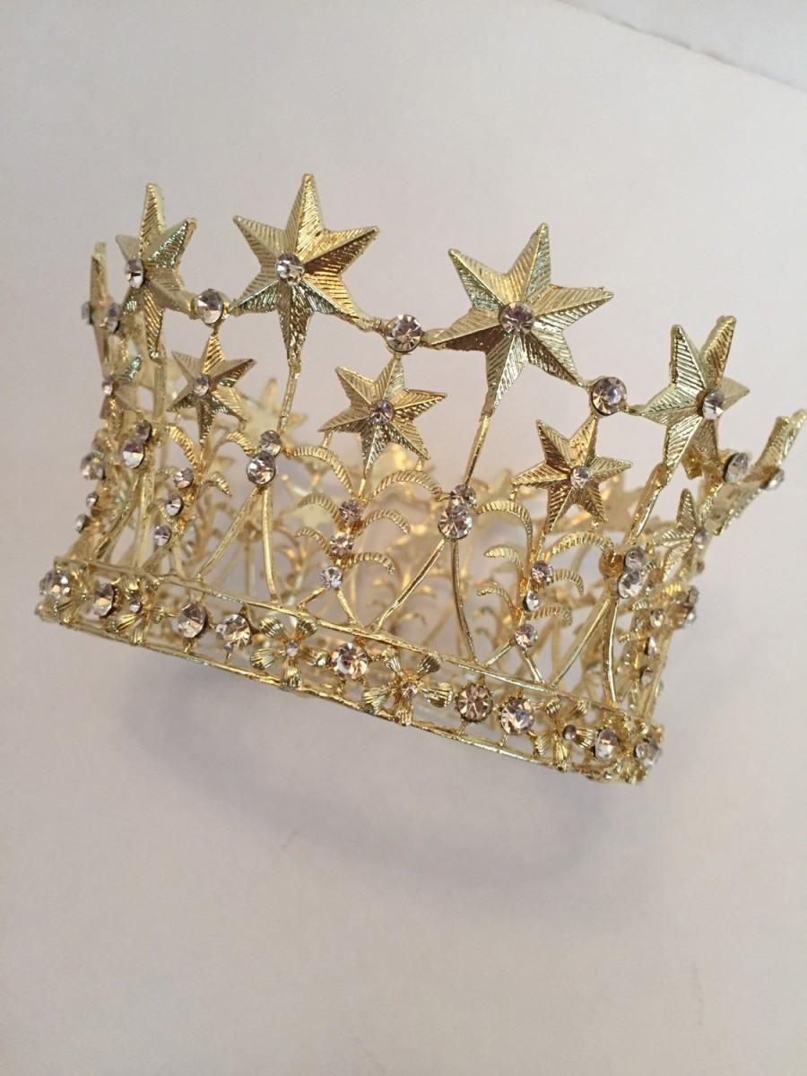 Wedding - Metal Star Crown, Ornate Gold Crown, Cake Topper, Wedding Cake Topper, Rhinestone Crown, Religious Crown, Bridal Crown, Wedding Crown