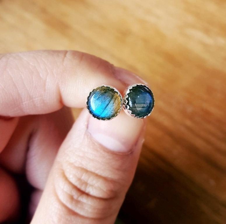 Mariage - Labradorite Earring Studs, Labradorite Jewelry, Gift for Her, Gemstone Earrings, Black Friday Sale, Sterling Silver Hypoallergenic (E274)