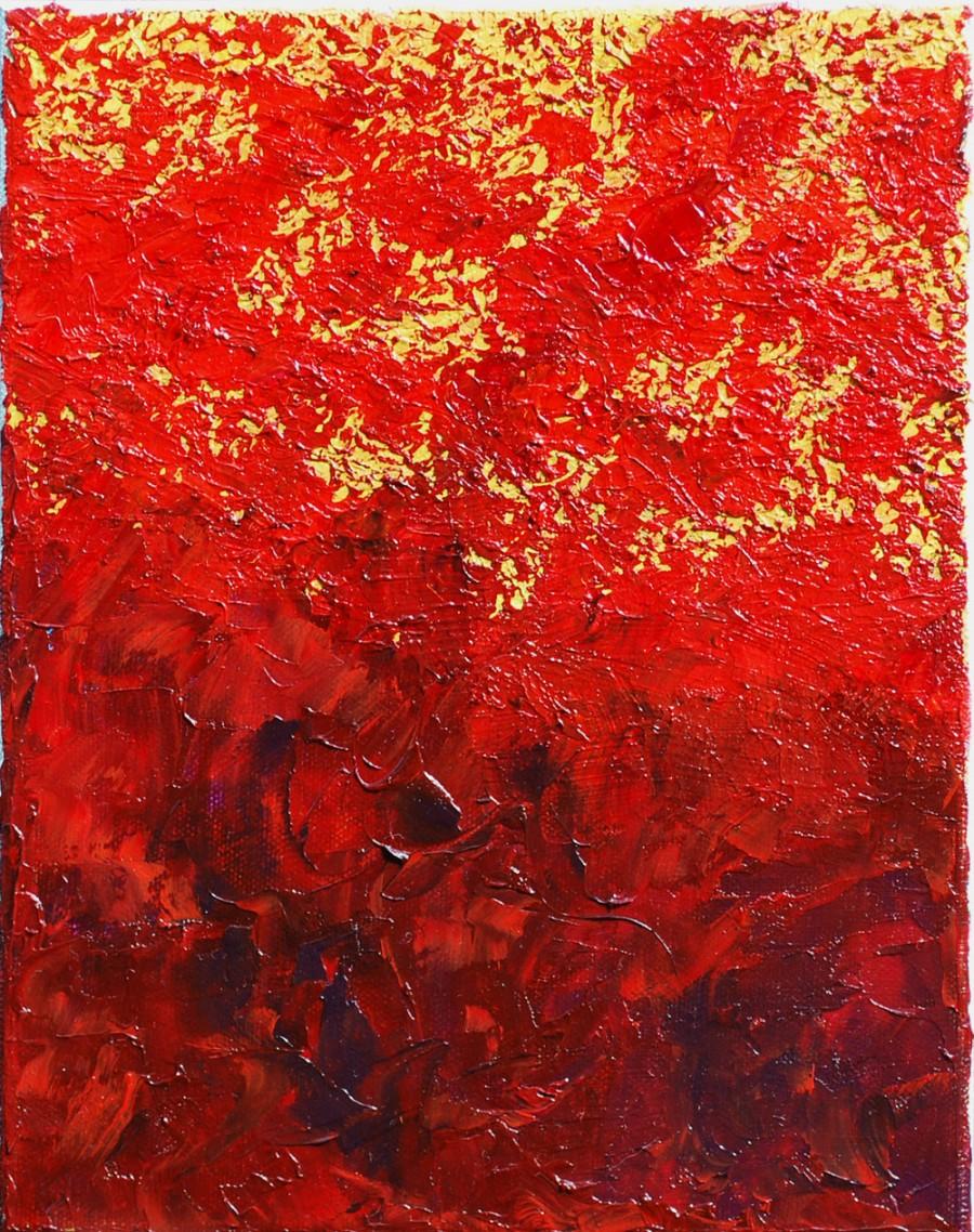 زفاف - Original 8 x 10 Canvas Art, Abstract Red and Yellow Modern Art, Small Wall Art, Highly Textured Contempary Oil Painting by Joanna Frick