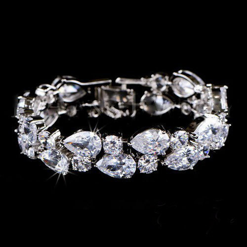 زفاف - Bridal  bracelet Сubic zirconia bracelet Silver Tennis Bracelet Wedding Teardrop Bracelet  Wedding Accessory Bridal jewelry Crystal bracelet