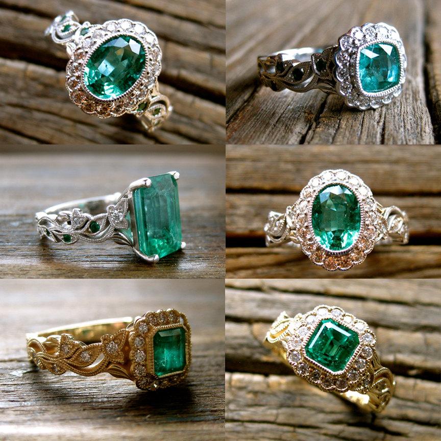 زفاف - Order Your Emerald Vine Engagement Ring with Diamonds - For Deposit Only