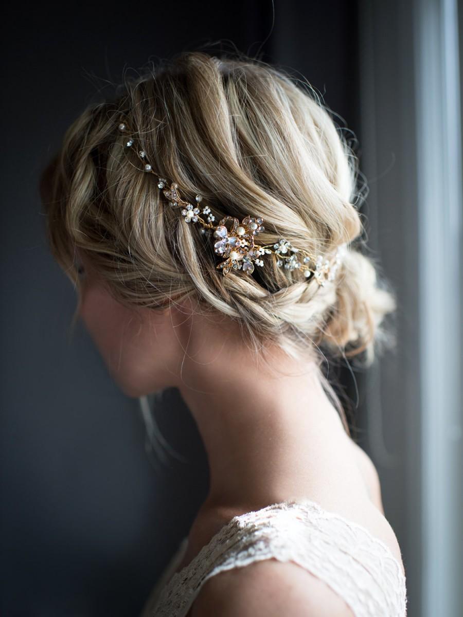 زفاف - Flower Crown Boho Gold Hair Vine, Rose Gold, Gold, Silver Halo Hair Wreath, Forehead band, Wedding Hair Vine, Boho Wedding Headpiece - 'EVE'
