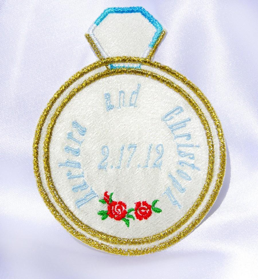 Hochzeit - Personalized Wedding Dress Label circle (ring) Crem  Satin by Natalia Sabins Custom Embroidered
