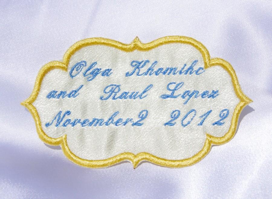 Hochzeit - Personalized Wedding Dress Label    White Satin by Natalia Sabins Custom Embroidered