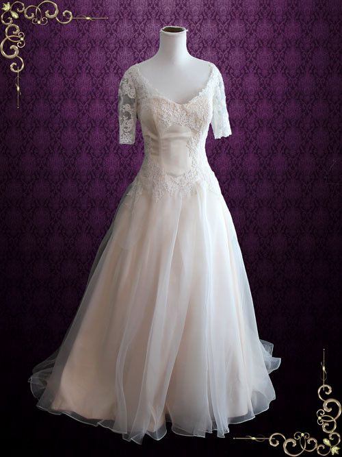 زفاف - Organza Lace Ball Gown Wedding Dress With Short Sleeves 