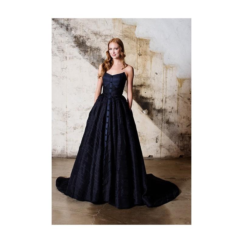 Hochzeit - Tara LaTour - Fall 2015 - Lindsay Navy Blue Strapless Sweetheart Neckline Button Chevron A-line Wedding Dress - Stunning Cheap Wedding Dresses