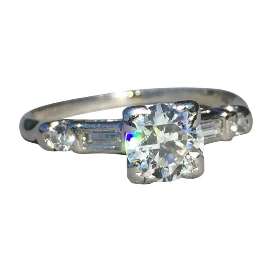 Hochzeit - SALE - Vintage Engagement Ring, Art Deco Platinum Engagement Ring, 0.75 Carats