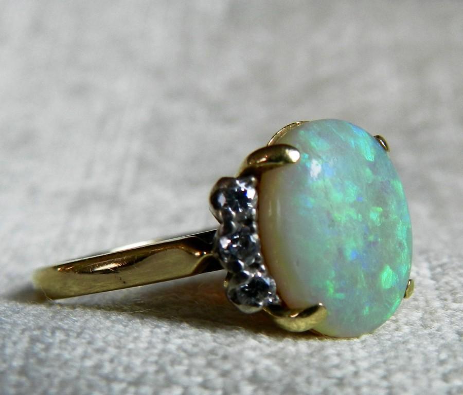 Hochzeit - Black Opal Engagement Ring 3 Ct 14K Opal Ring Australian Opal Ring 3 Ct Opal Ring Unique Engagement Ring October Birthstone Libra Gift