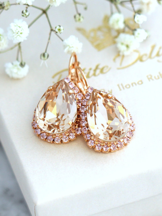زفاف - Light Silk Earrings, Champagne Earrings, Bridal Earrings, Bridal Drop Earrings, Swarovski Dangle Earrings, Bridesmaids Earrings,Gift For Her