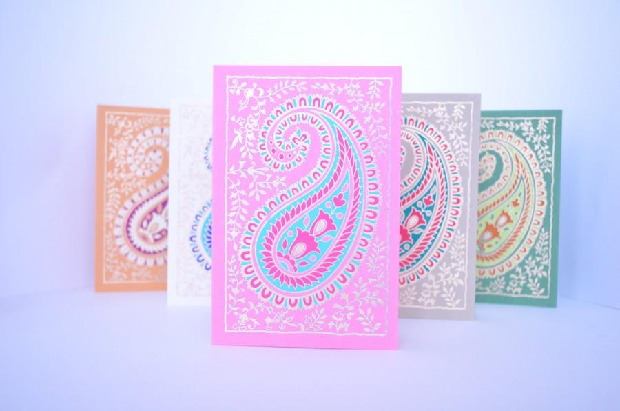 Wedding - Paisley Blank Greeting Card Set, Indian wedding cards, Handmade greeting card, Indian Holiday Cards, Thank you cards, Diwali Card Set